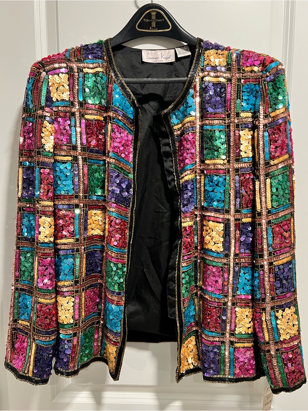 Laurence Kazar 1980s Vintage Rainbow Sequin Grid Jacket Size L NWT